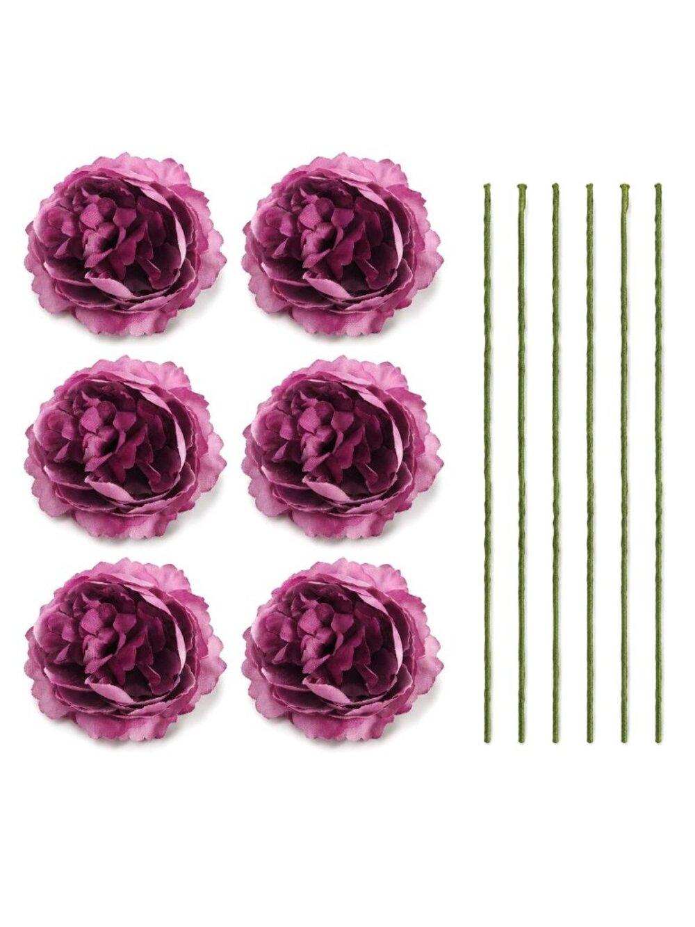 Plum Purple Artificial Flowers Set of 6, Ranunculus Peony Style, 3 Inch Blooms,